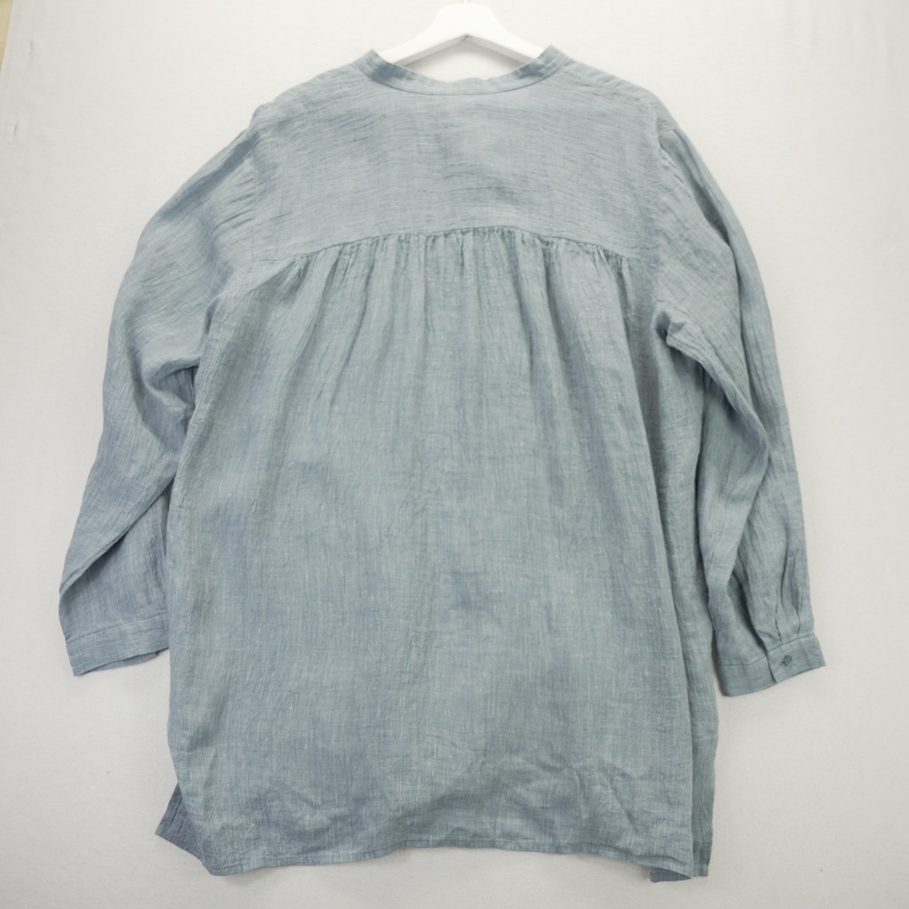 Eileen Fisher Organic Linen Mandarin Collar Tunic Top Blue Large NEW - Picture 8 of 9